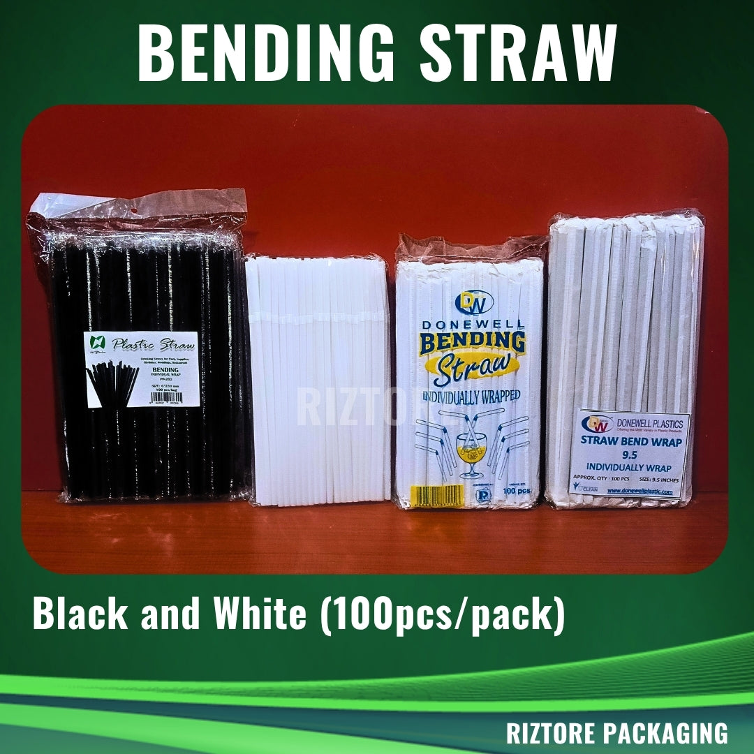Plastic Bending Straw White/Black 100pcs/pack