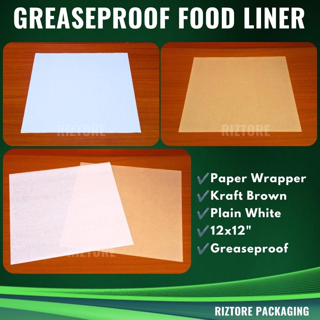 White / Kraft Brown Greaseproof Paper Food Liner 12x12 inches