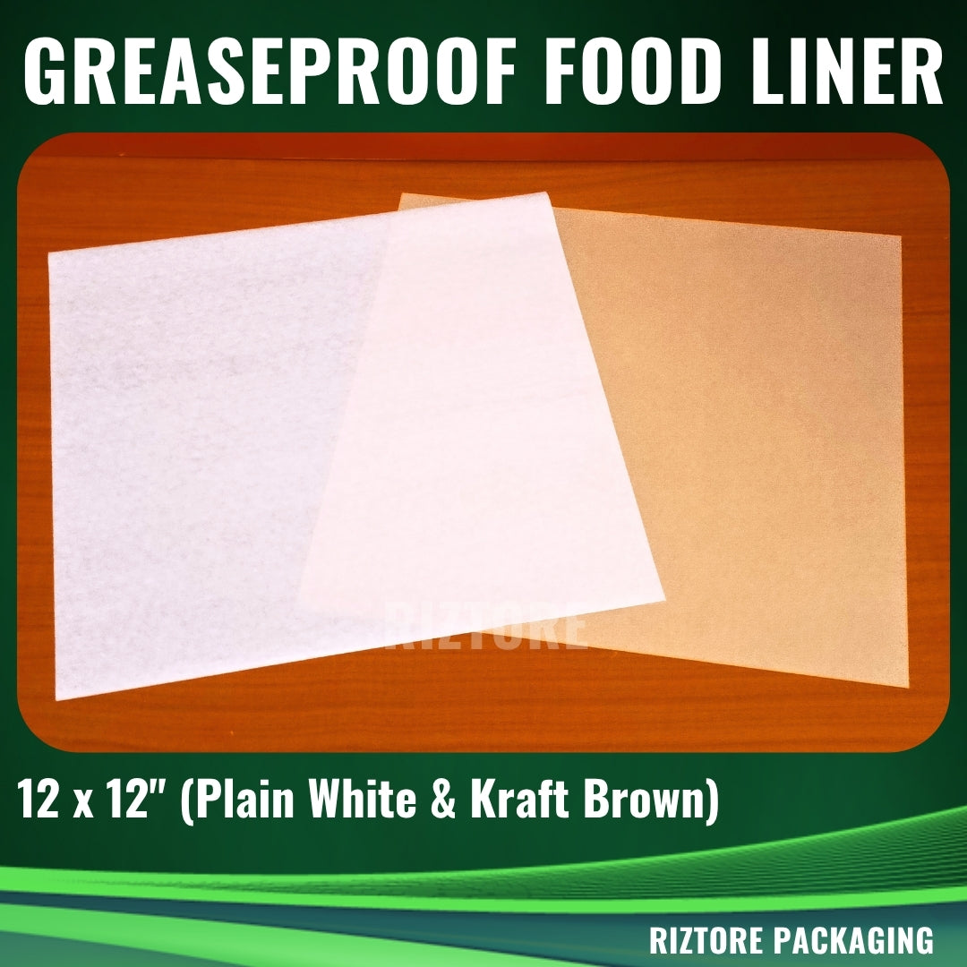 White / Kraft Brown Greaseproof Paper Food Liner 12x12 inches