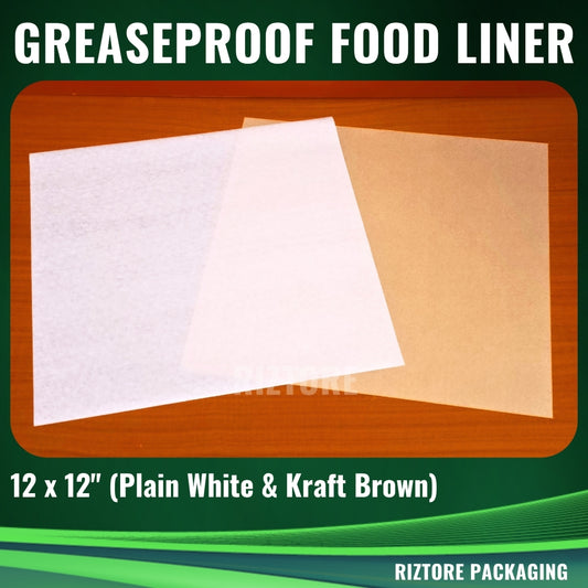 White / Kraft Brown Greaseproof Paper Food Liner 12x12 inches