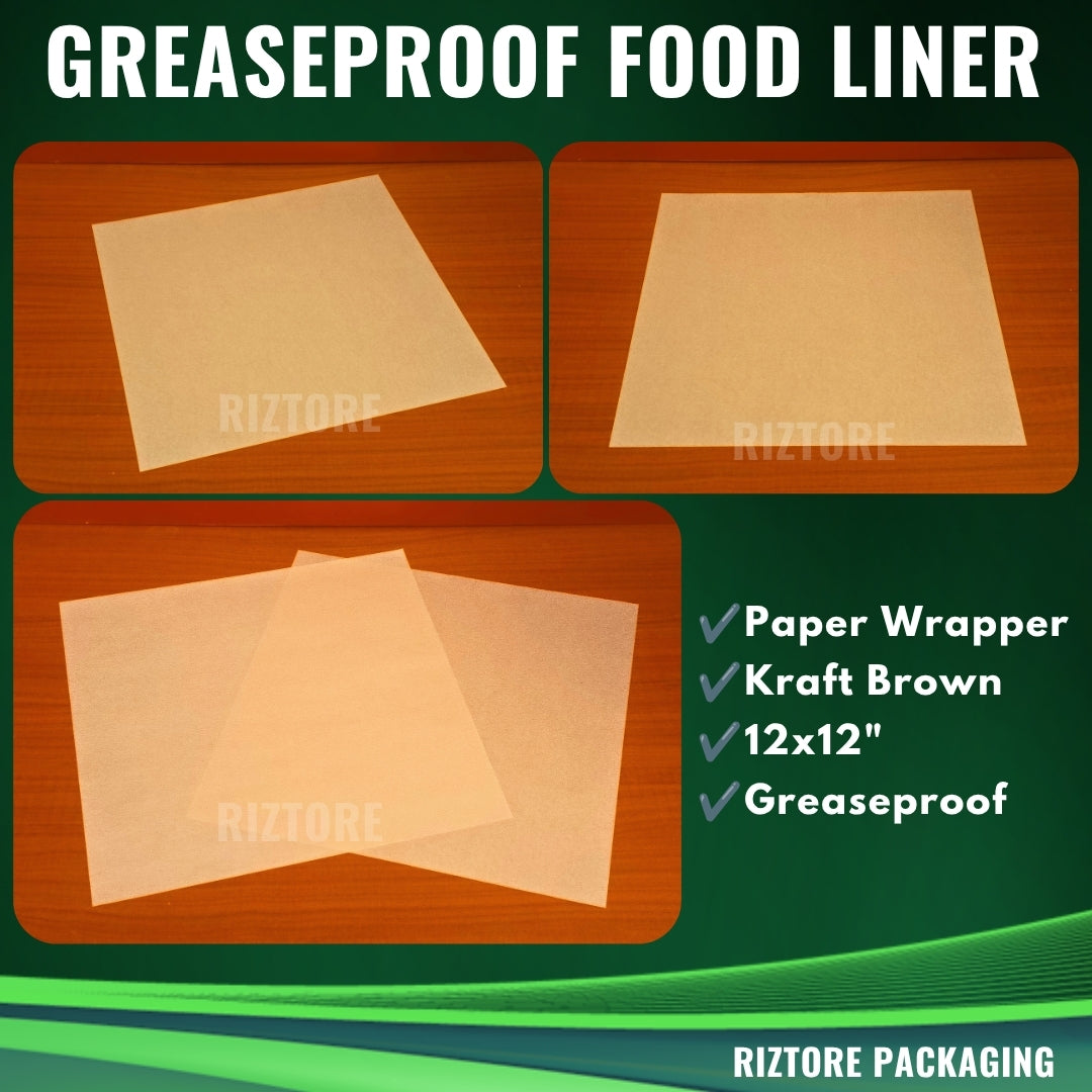 White / Kraft Brown Greaseproof Paper Food Liner 12x12 inches