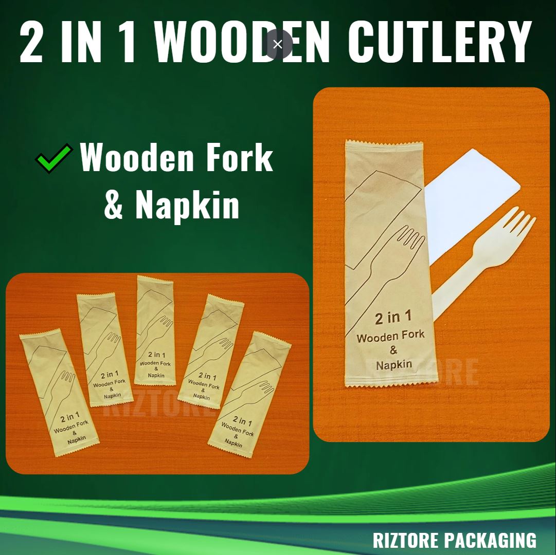 2 in 1 Wooden Cutlery in Kraft