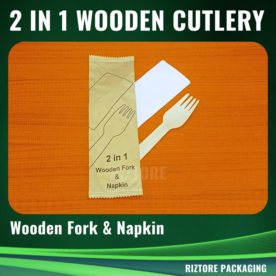 2 in 1 Wooden Cutlery in Kraft