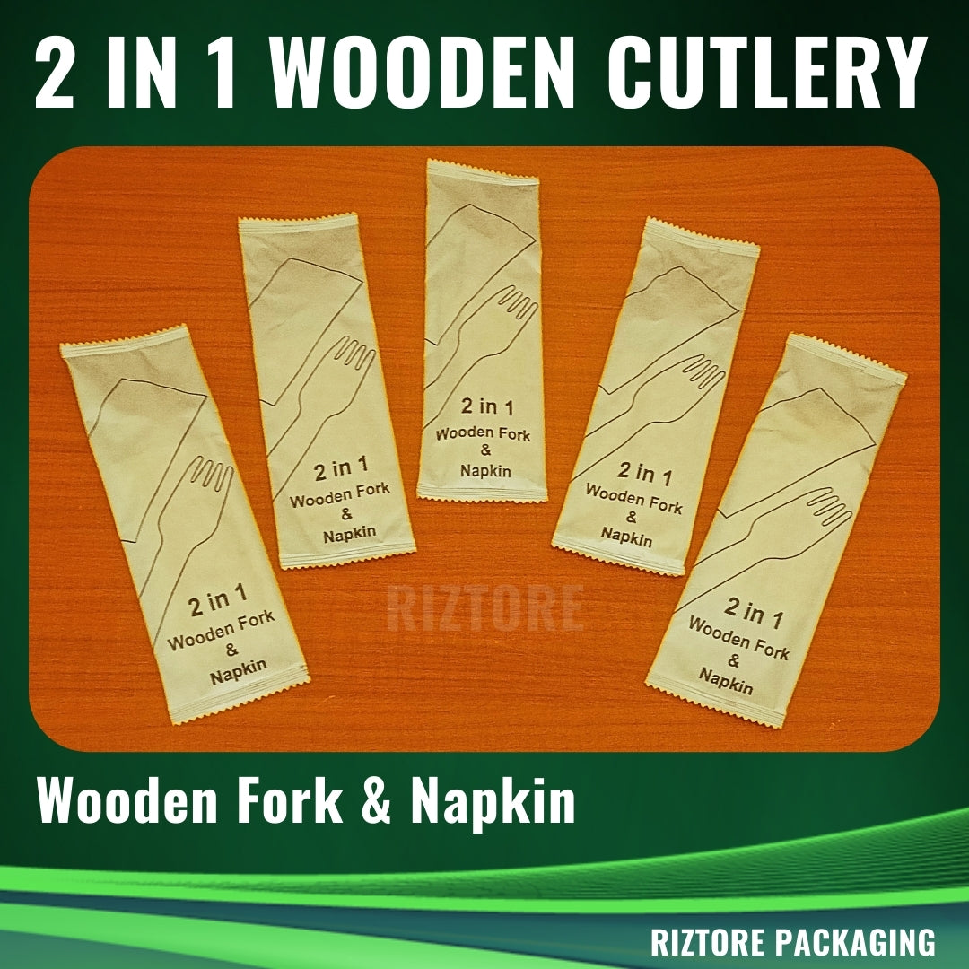 2 in 1 Wooden Cutlery in Kraft
