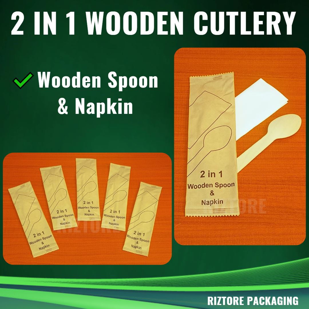 2 in 1 Wooden Cutlery in Kraft