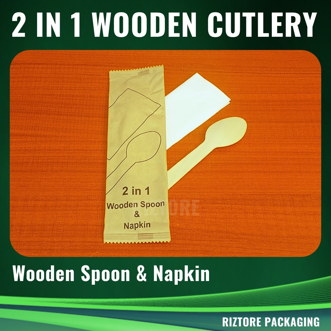 2 in 1 Wooden Cutlery in Kraft