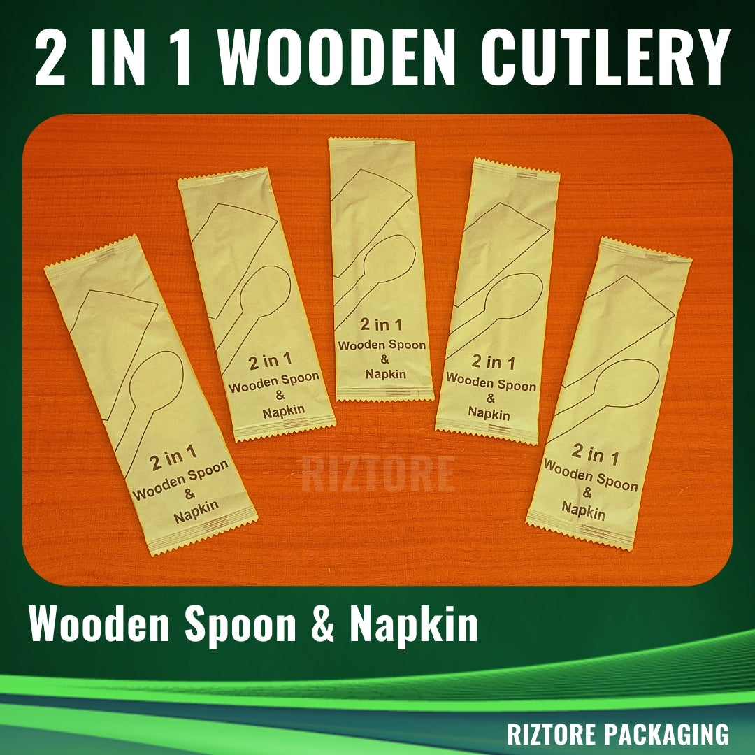 2 in 1 Wooden Cutlery in Kraft