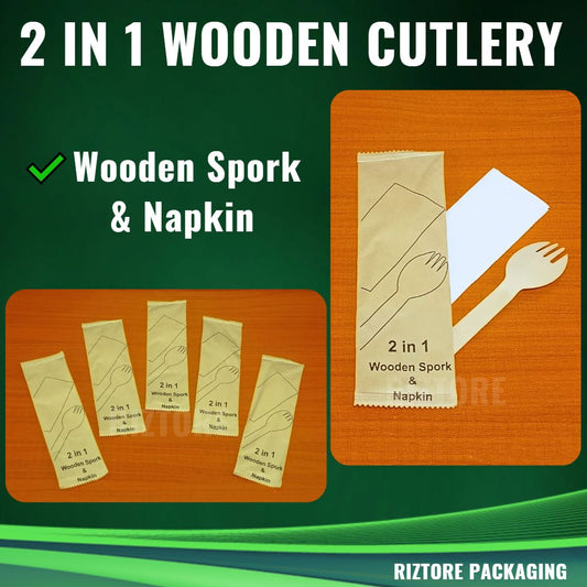 2 in 1 Wooden Cutlery in Kraft