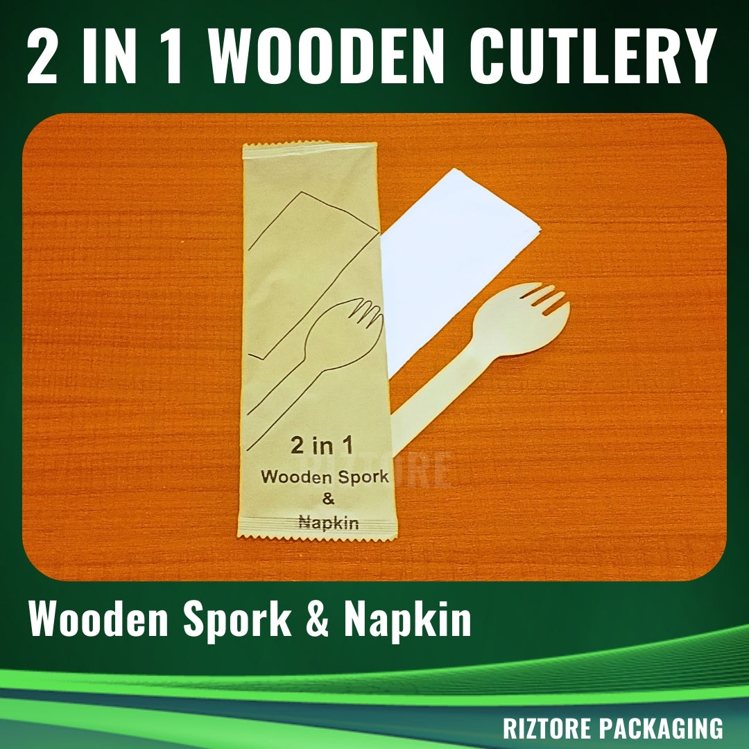 2 in 1 Wooden Cutlery in Kraft