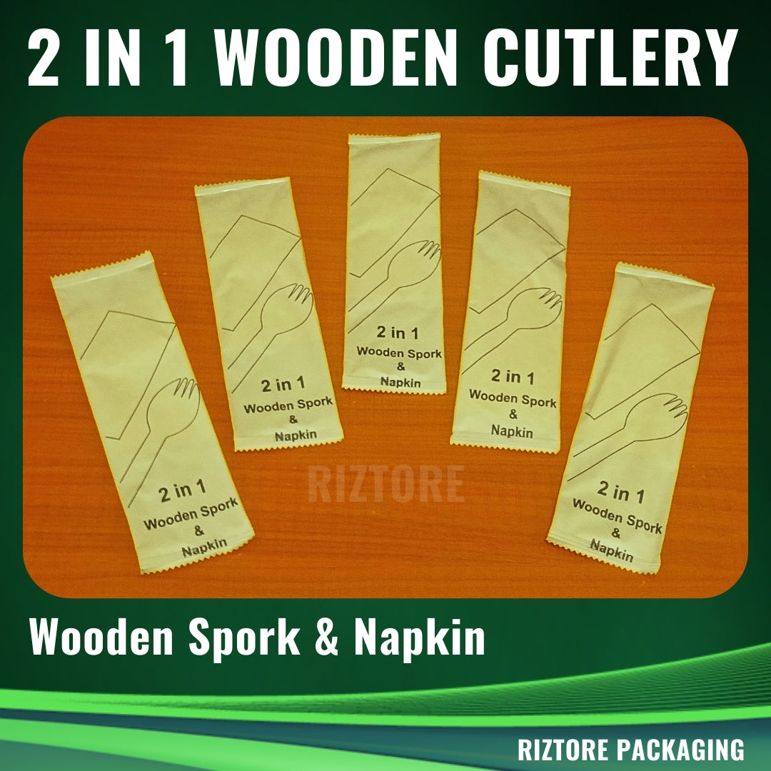 2 in 1 Wooden Cutlery in Kraft