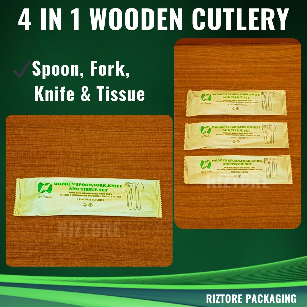 4 in 1 Wooden Cutlery in Kraft