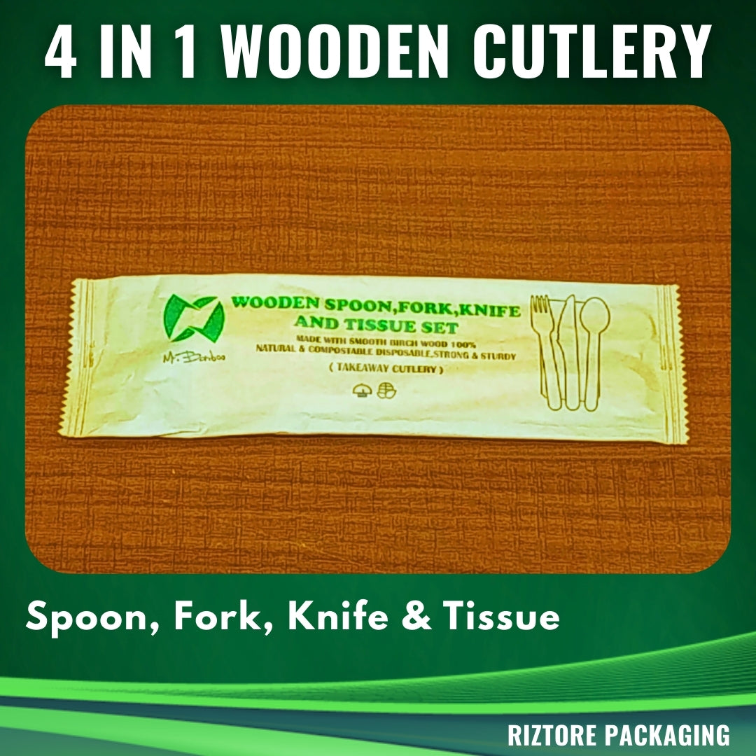 4 in 1 Wooden Cutlery in Kraft