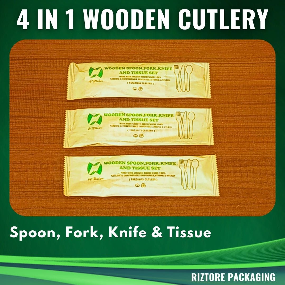4 in 1 Wooden Cutlery in Kraft