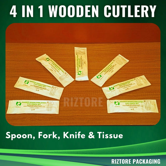 4 in 1 Wooden Cutlery in Kraft