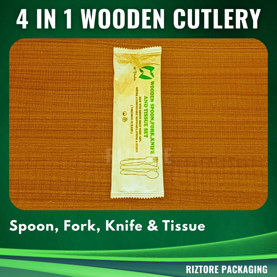 4 in 1 Wooden Cutlery in Kraft