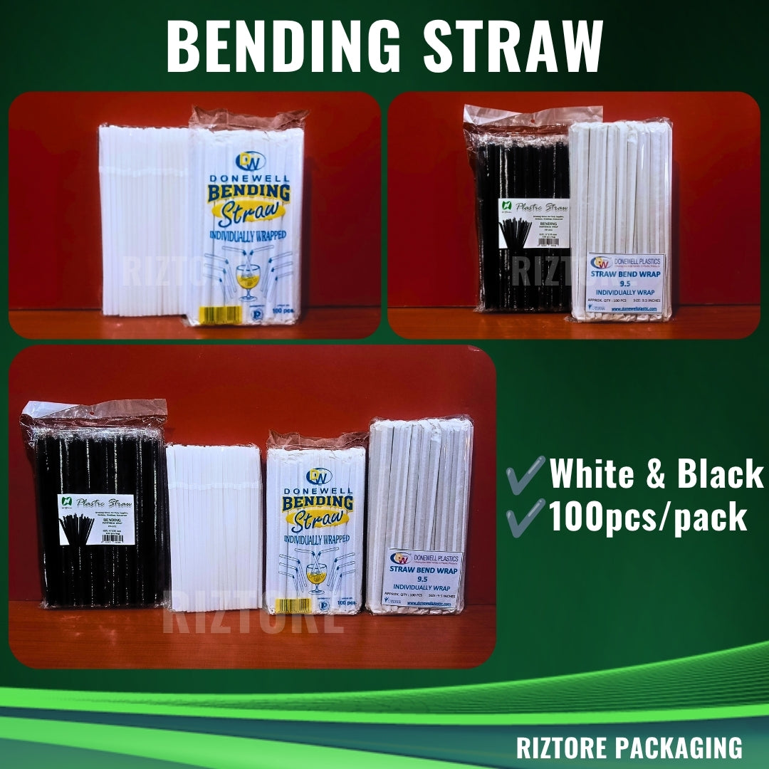 Plastic Bending Straw White/Black 100pcs/pack