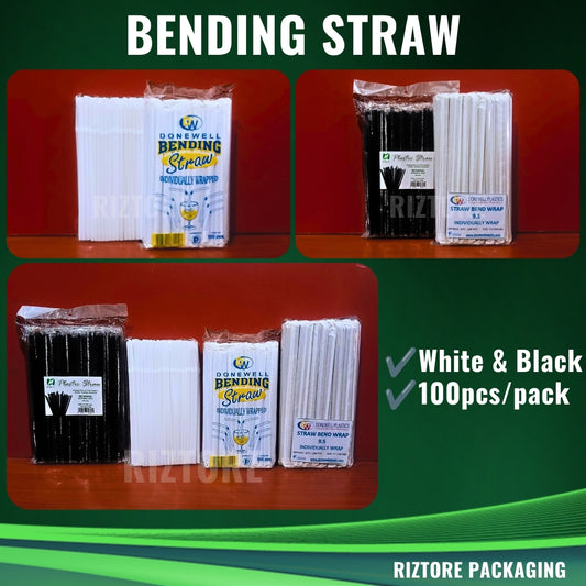 Plastic Bending Straw White/Black 100pcs/pack