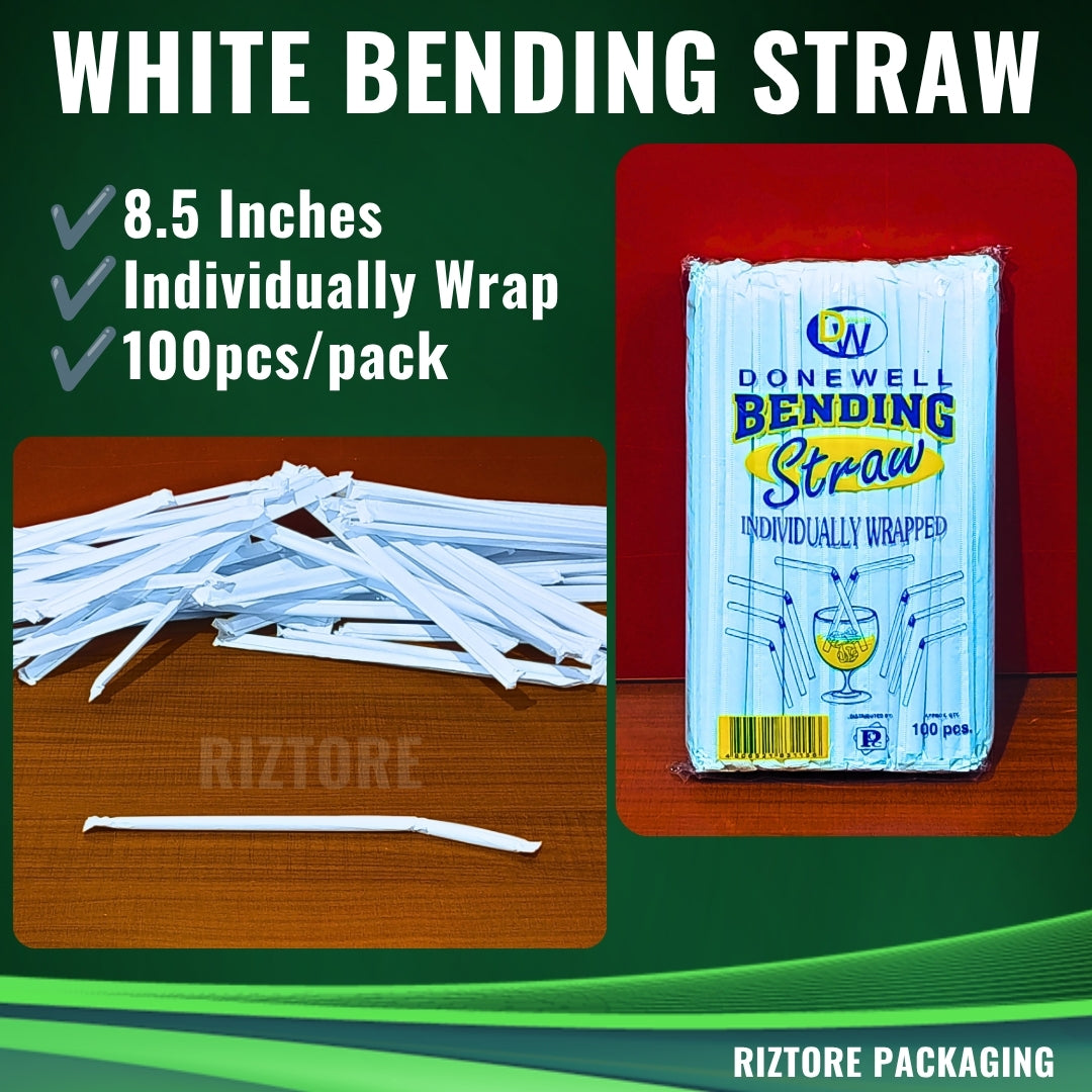 Plastic Bending Straw White/Black 100pcs/pack