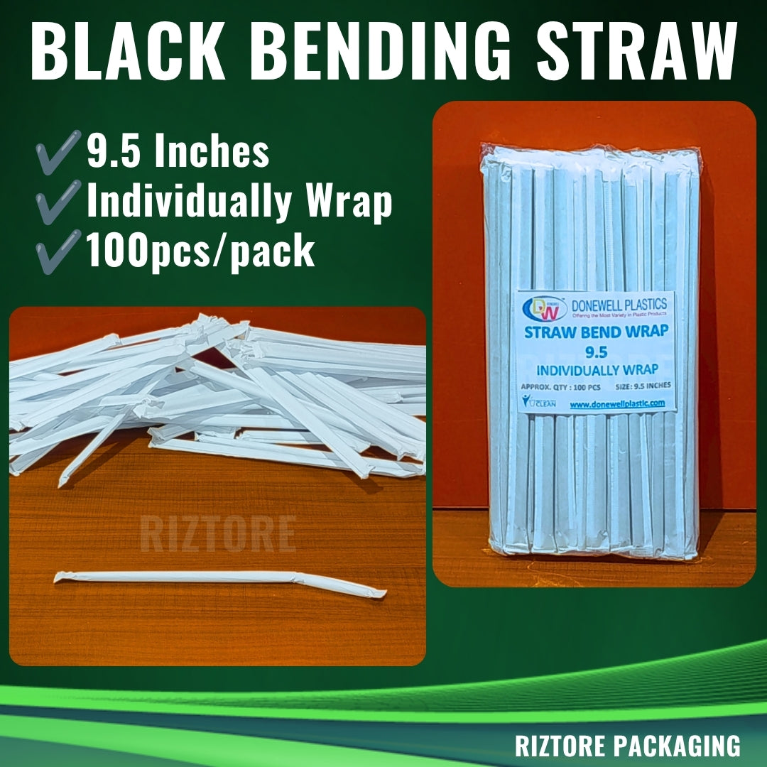Plastic Bending Straw White/Black 100pcs/pack