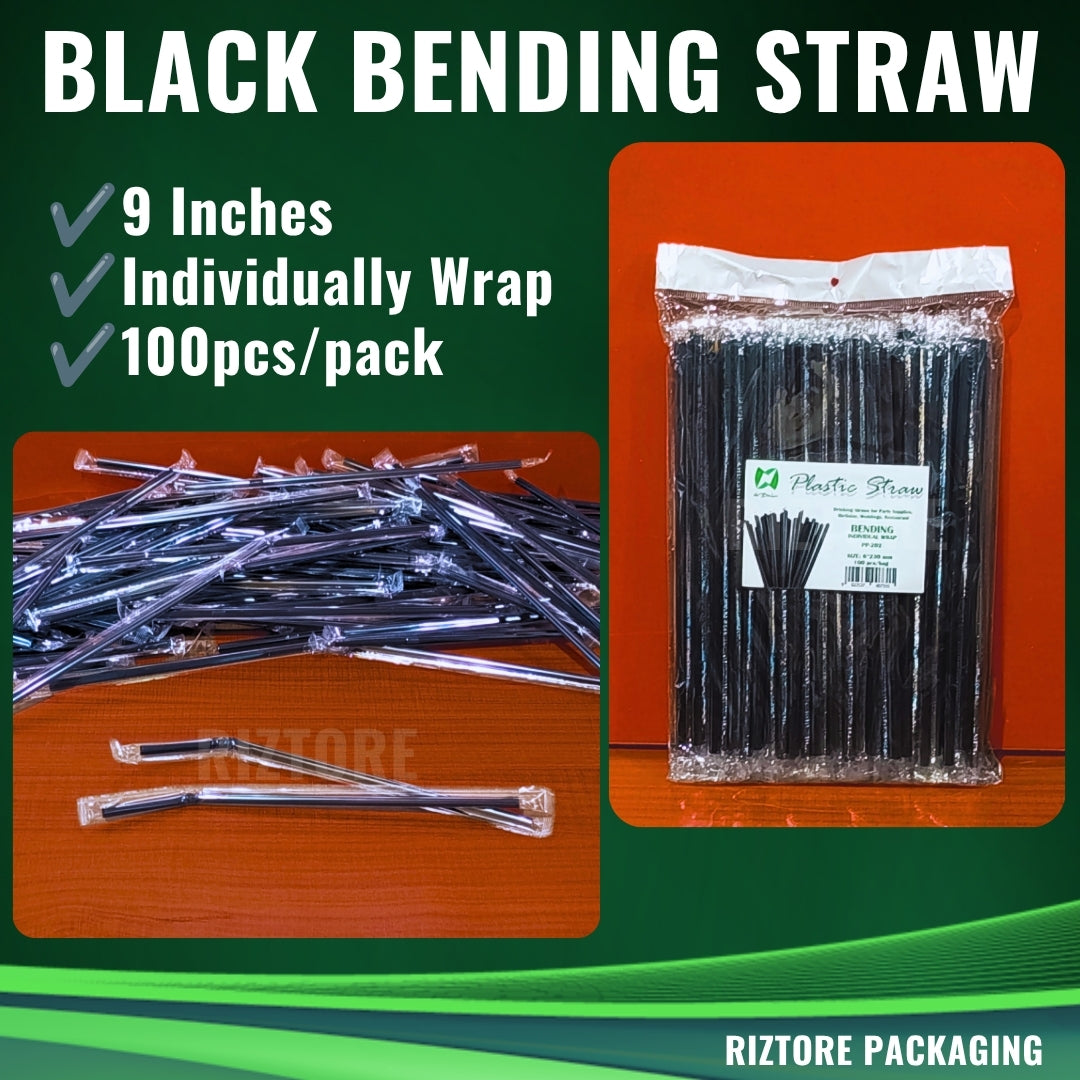 Plastic Bending Straw White/Black 100pcs/pack
