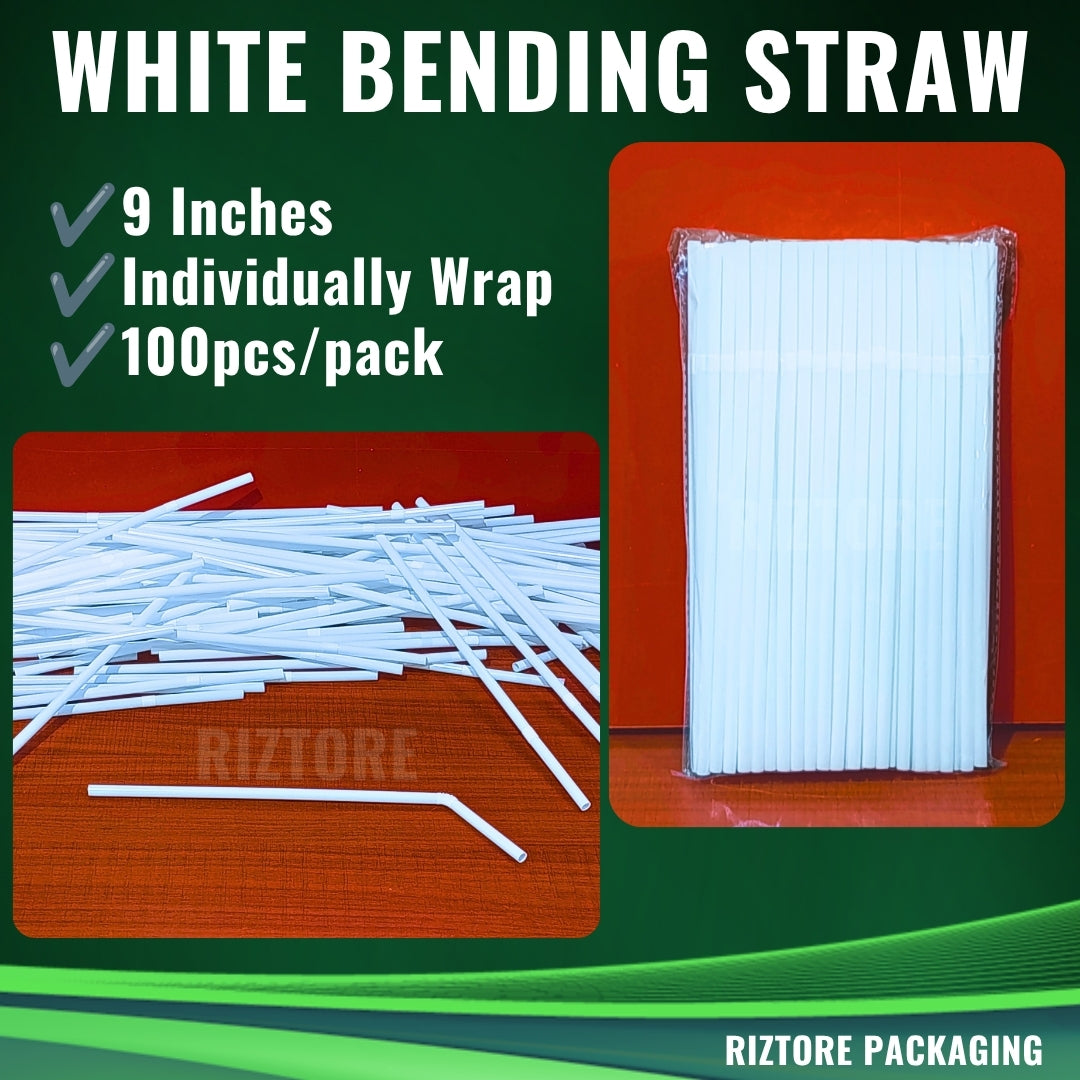 Plastic Bending Straw White/Black 100pcs/pack