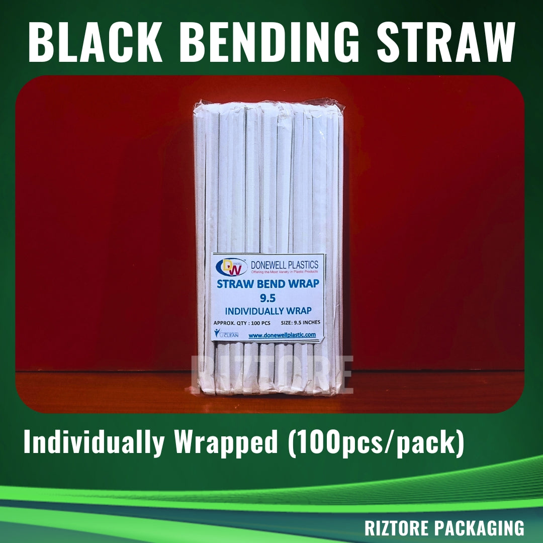 Plastic Bending Straw White/Black 100pcs/pack