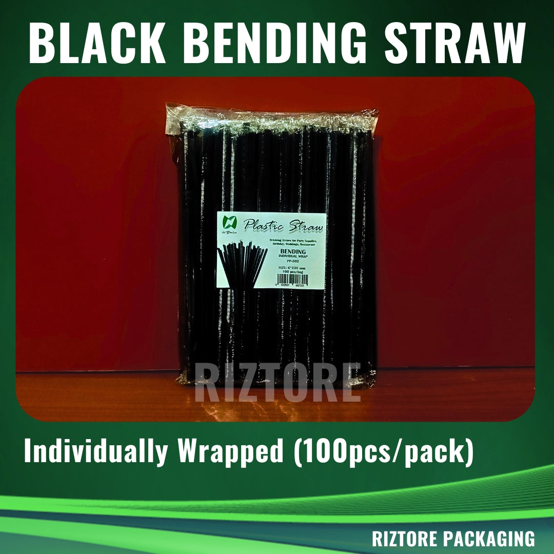 Plastic Bending Straw White/Black 100pcs/pack