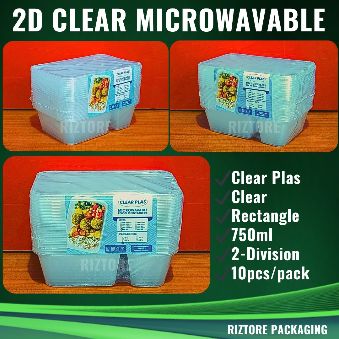 2 Division Clear Plas Microwavable Black/Clear 10pcs/pack
