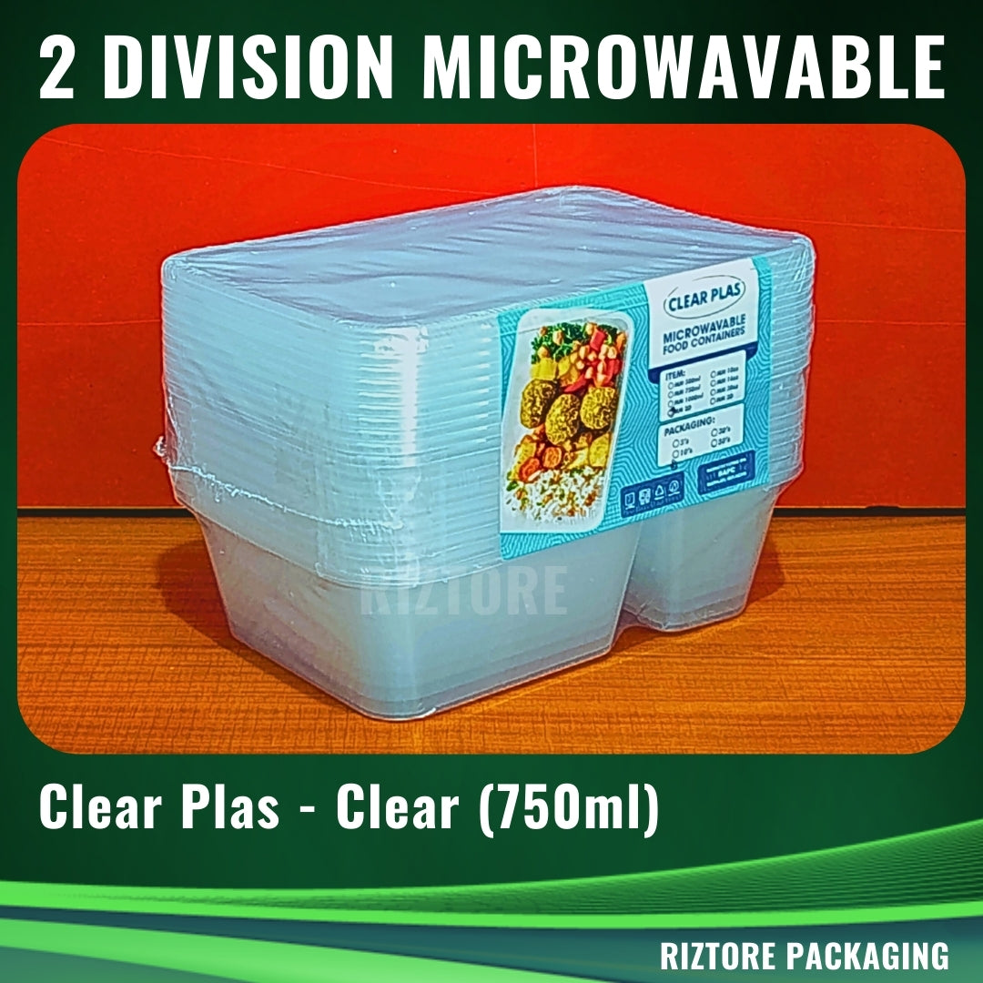 2 Division Clear Plas Microwavable Black/Clear 10pcs/pack
