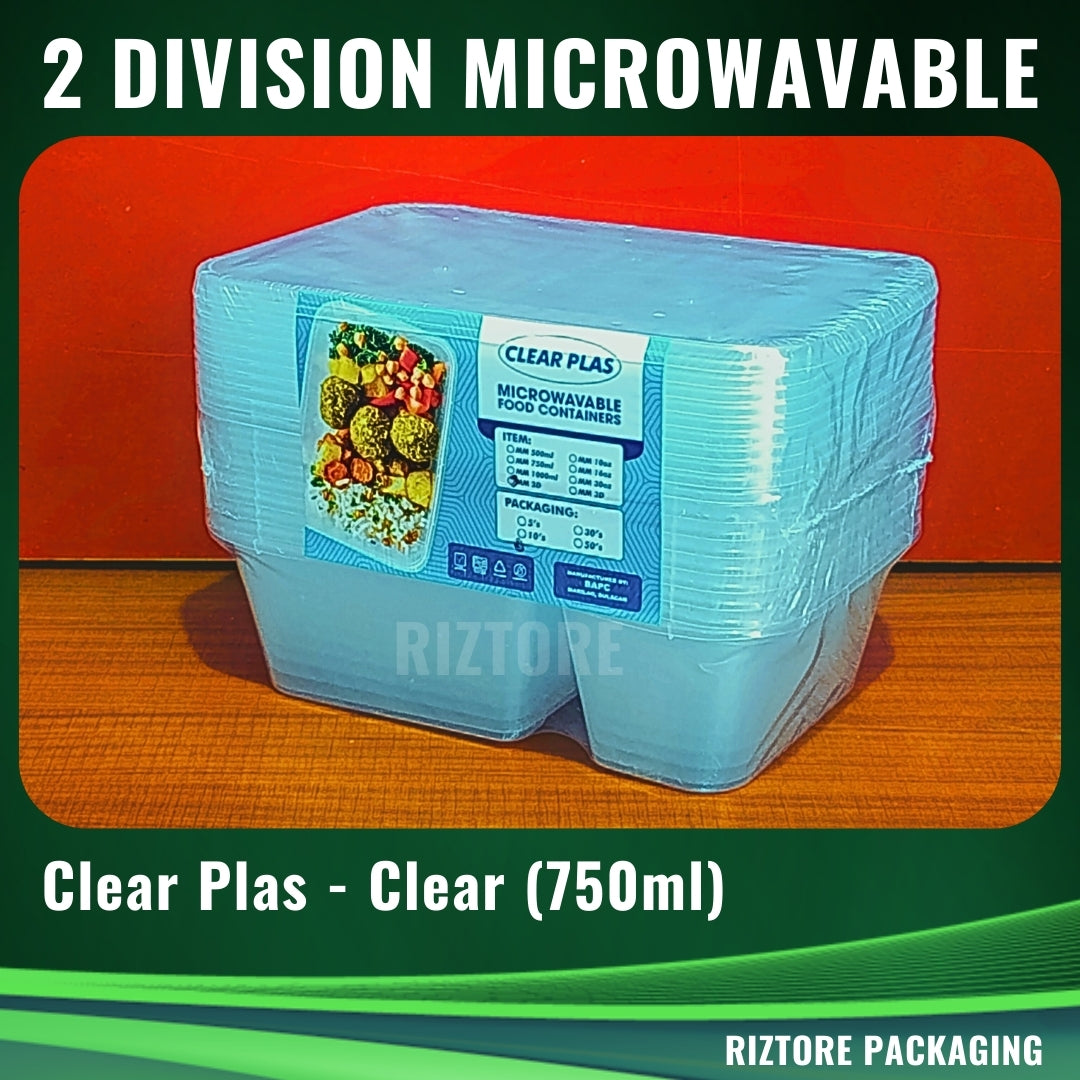 2 Division Clear Plas Microwavable Black/Clear 10pcs/pack
