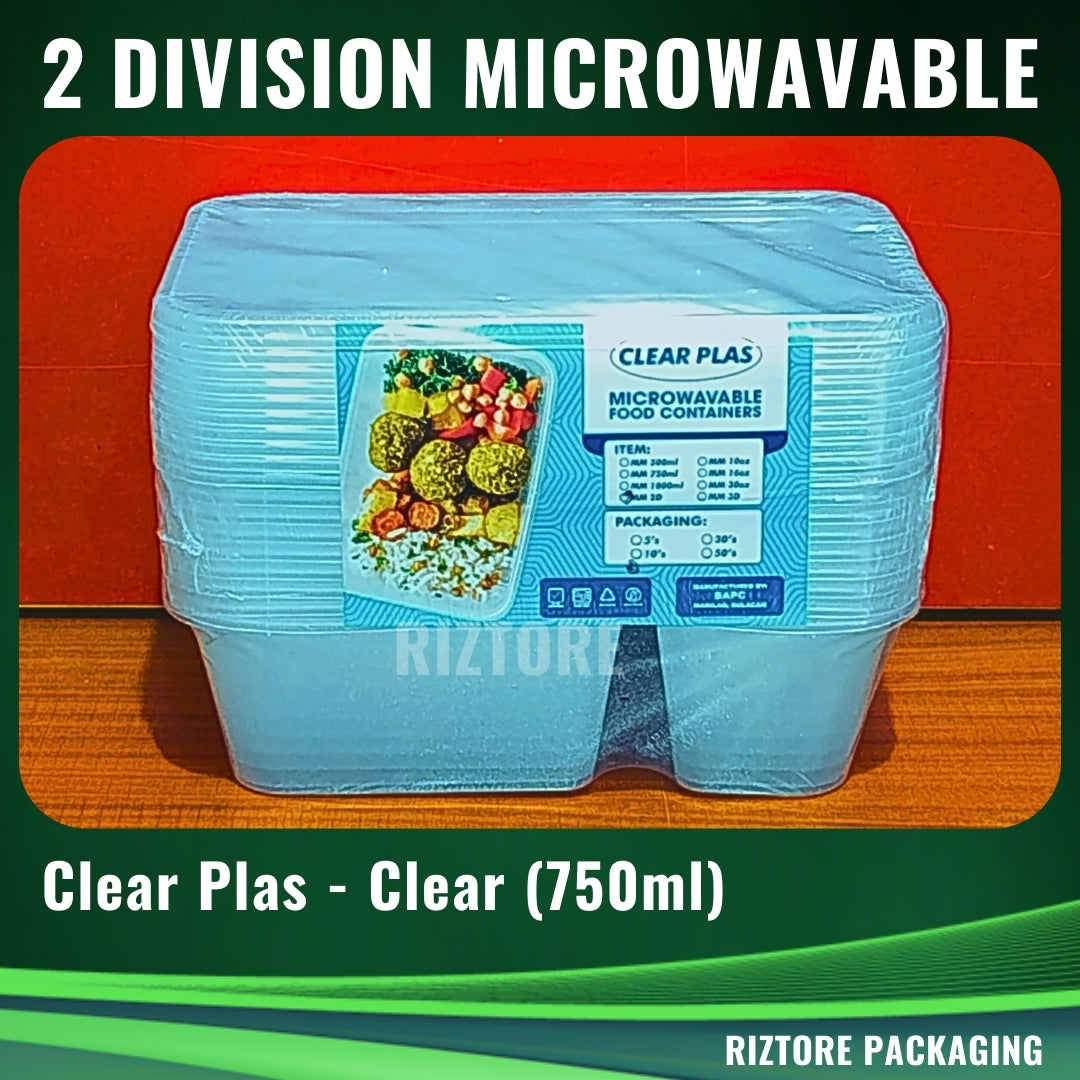 2 Division Clear Plas Microwavable Black/Clear 10pcs/pack