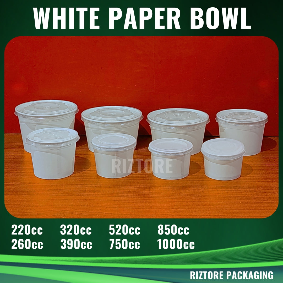 Plain White Paper Bowl & Lid  (100 pcs)
