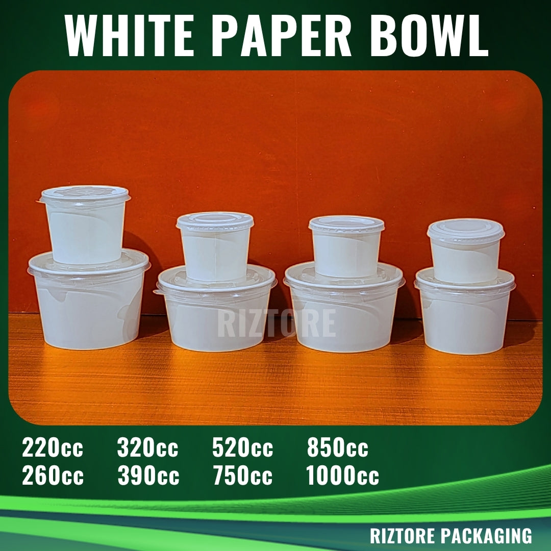 Plain White Paper Bowl & Lid  (100 pcs)