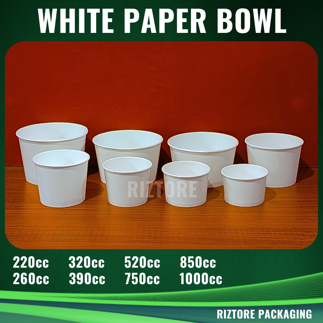 Plain White Paper Bowl & Lid  (100 pcs)