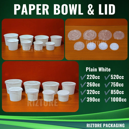 Plain White Paper Bowl & Lid  (100 pcs)
