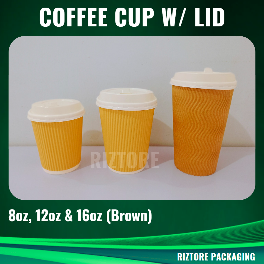 Coffee Cups Rippled Brown with LID