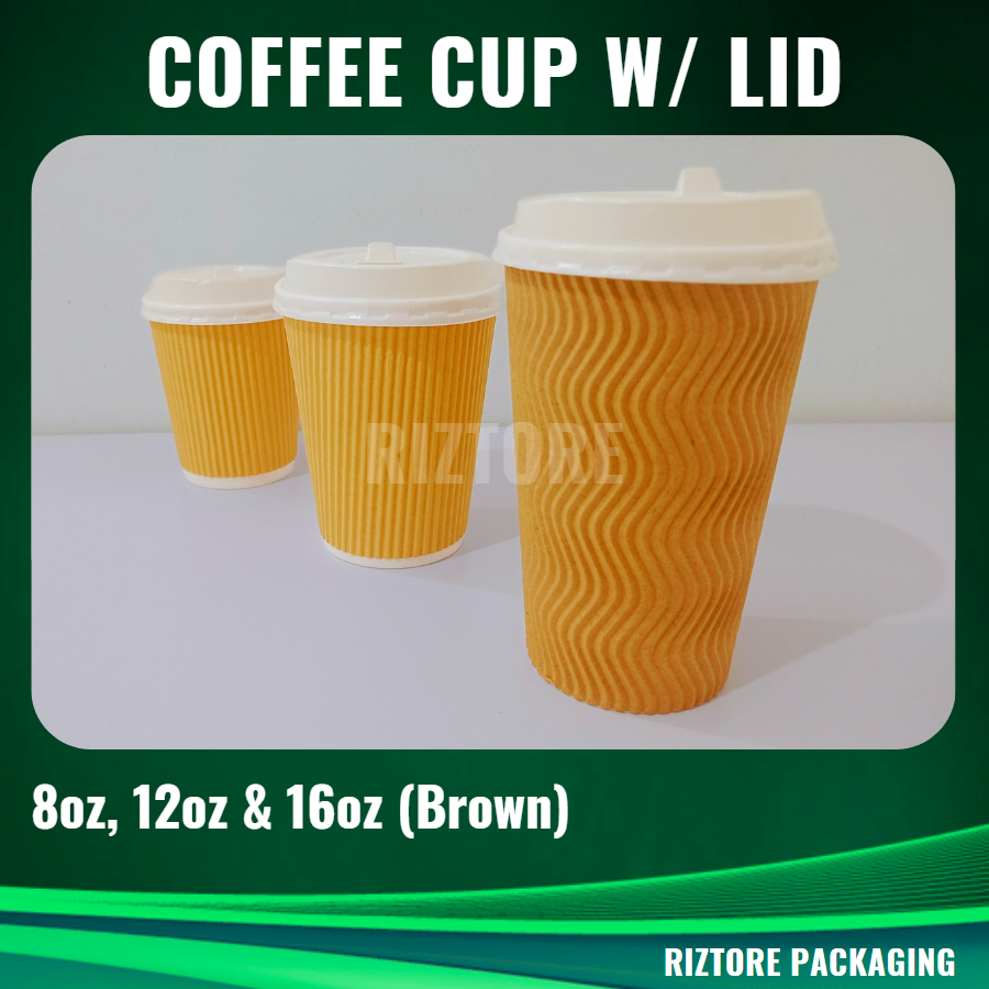 Coffee Cups Rippled Brown with LID