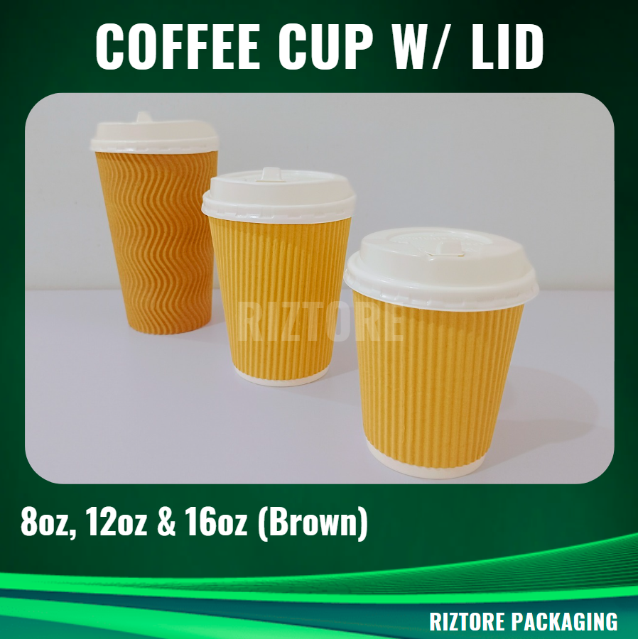 Coffee Cups Rippled Brown with LID