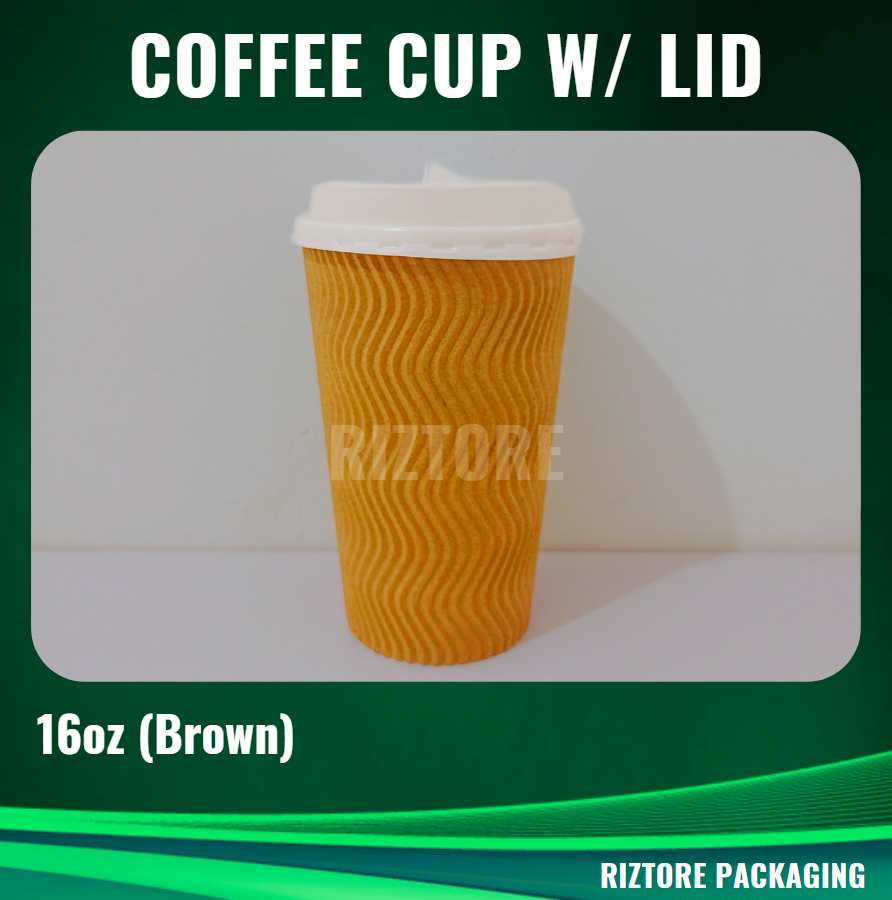 Coffee Cups Rippled Brown with LID