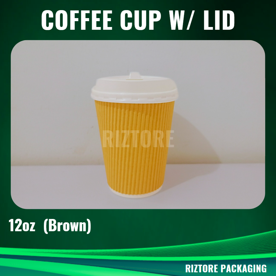 Coffee Cups Rippled Brown with LID