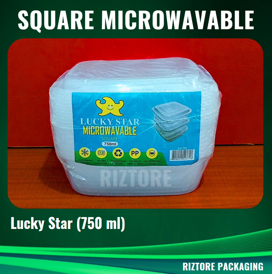 Lucky Star Microwavable Containers Square 750ml (Clear) 10pcs/pack