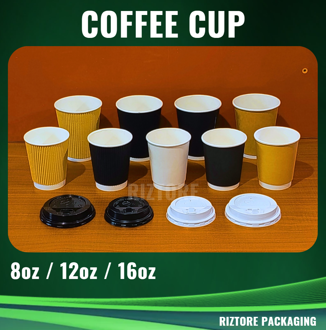 Coffee Cups 8oz, 12oz, 16oz (Double Wall, Rippled)
