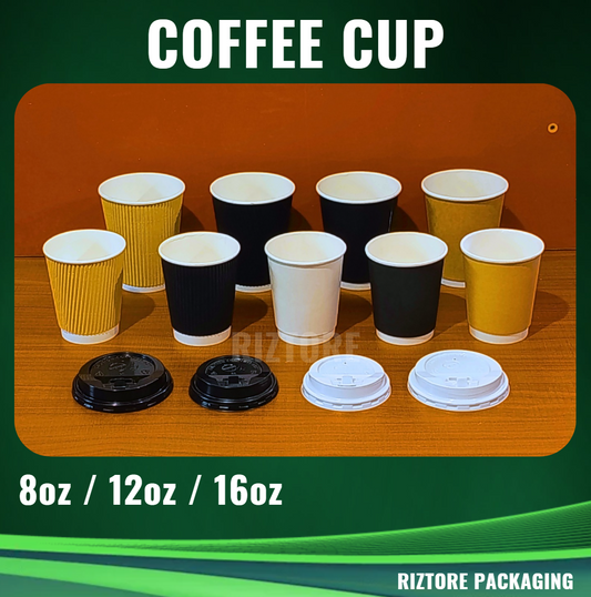 Coffee Cups 8oz, 12oz, 16oz (Double Wall, Rippled)
