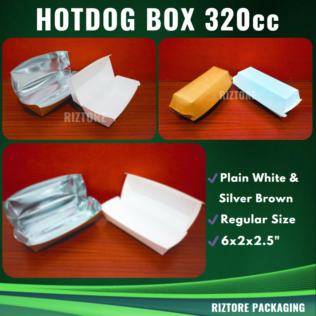 Hotdog/Takoyaki Box Laminated White/Silver/Brown 320cc