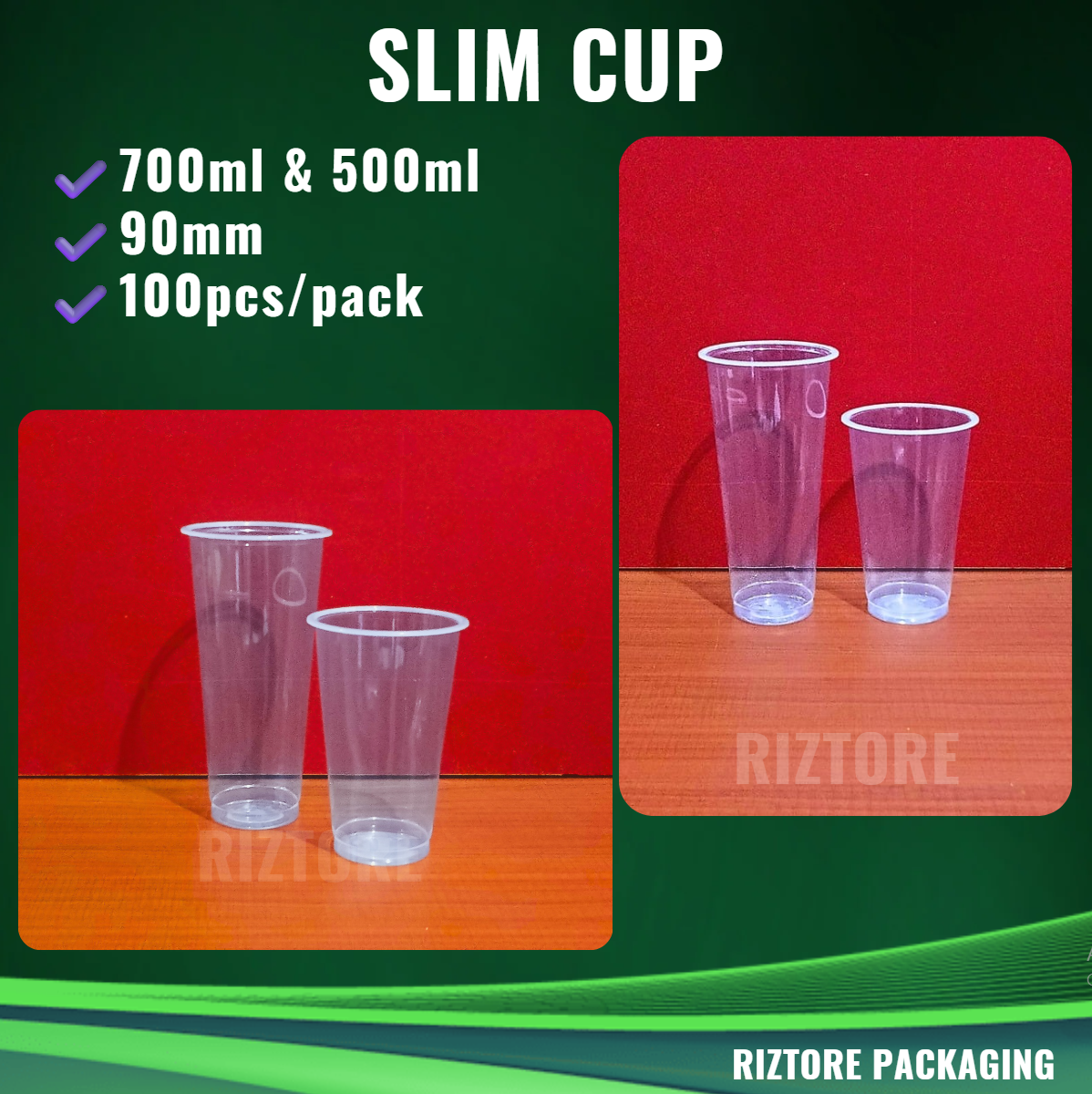 Clear Slim Cups and Lids 90mm 100 pcs