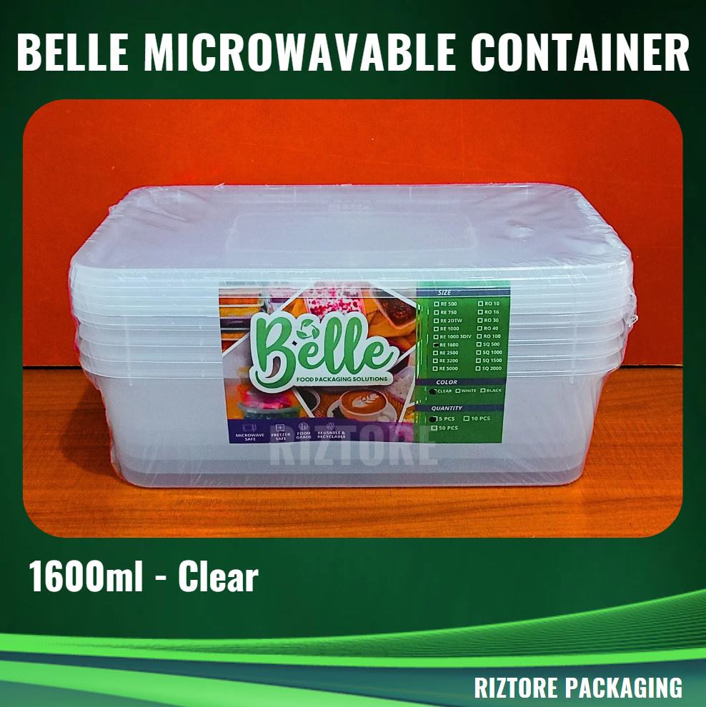 BELLE Microwavable Container 1600ml and 2500ml Black/Clear 5pcs/pack