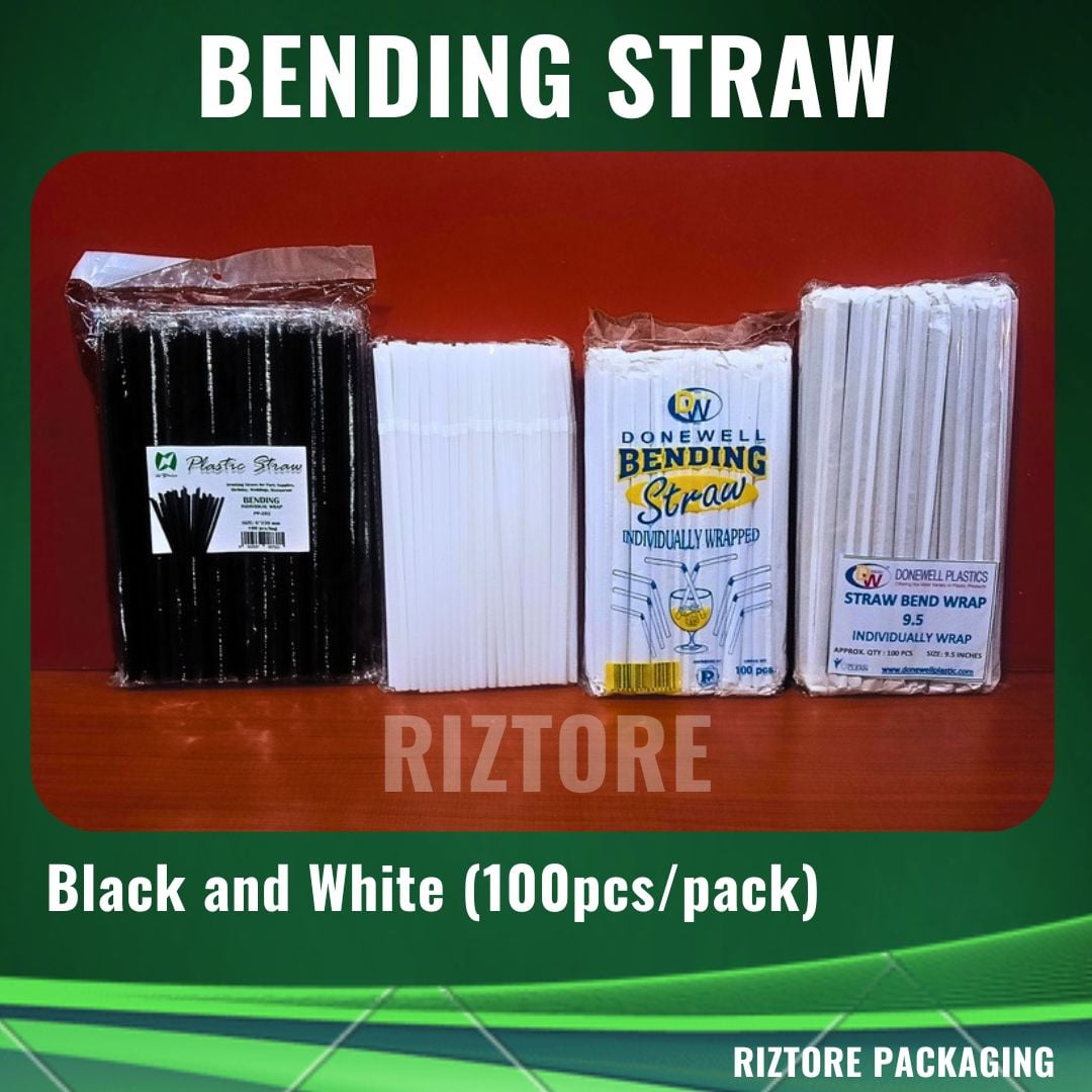Plastic Bending Straw White/Black 100pcs/pack